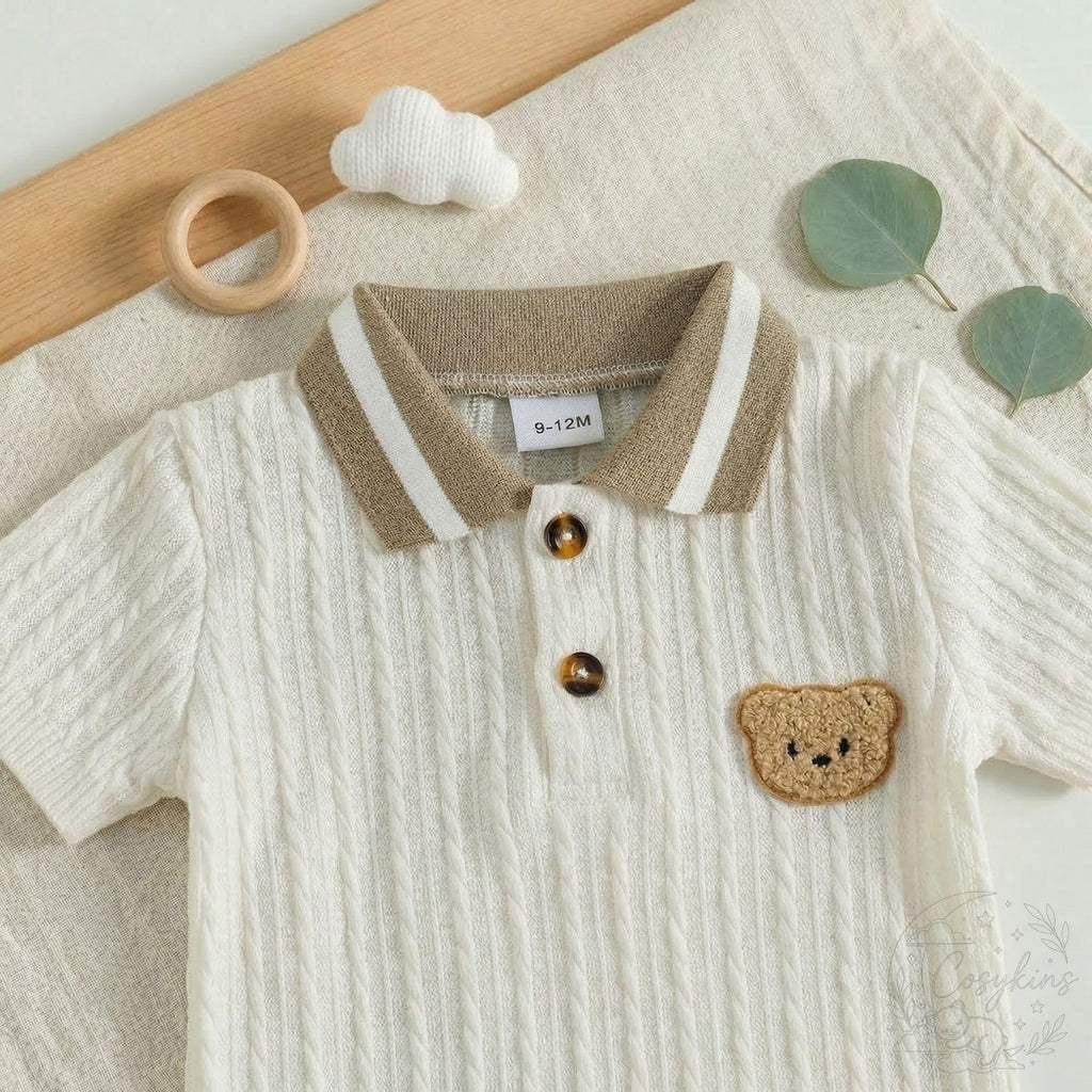 Nesta Baby Premium Artisan Bear Romper - Faux Two-Piece Casual Baby Jumpsuit