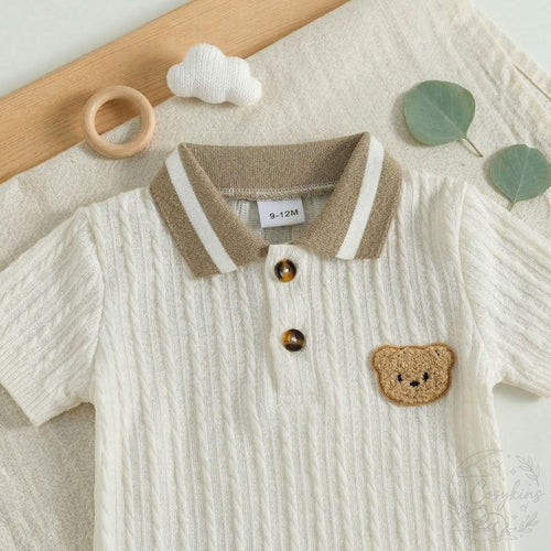 Nesta Baby Premium Artisan Bear Romper - Faux Two-Piece Casual Baby Jumpsuit