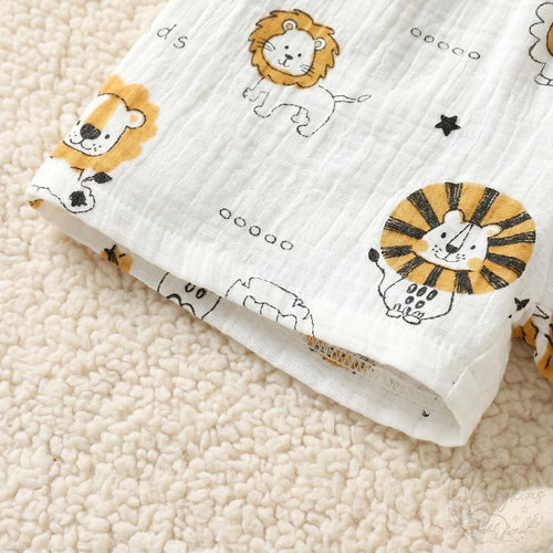 Nesta Baby Premium Little King Lion Muslin Set - 2-Piece Cartoon Baby Shirt & Shorts Outfit