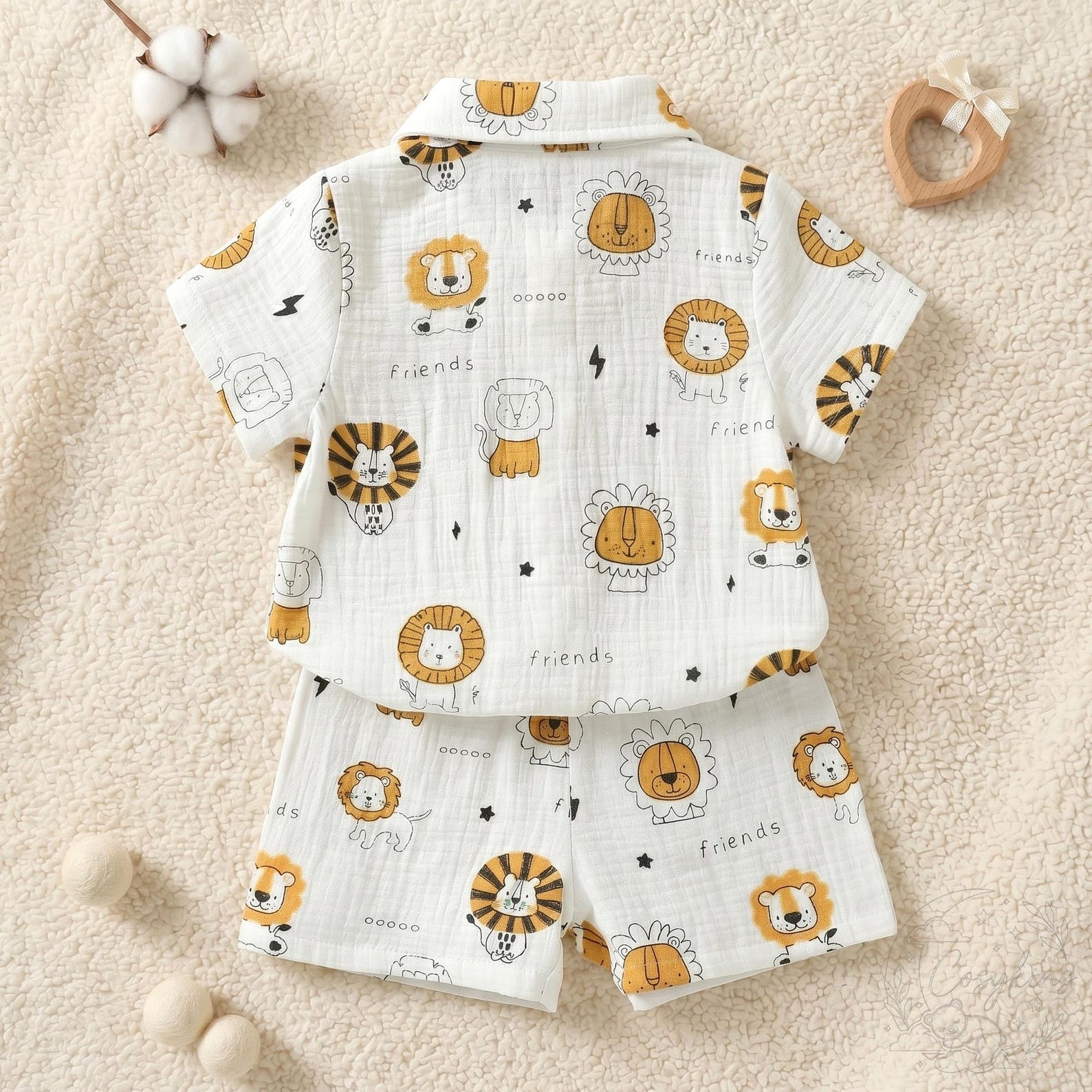 Nesta Baby Premium Little King Lion Muslin Set - 2-Piece Cartoon Baby Shirt & Shorts Outfit