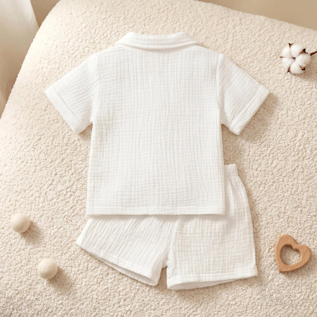 Nesta Baby Premium Muslin Cotton Summer Set - 2-Piece Collared Shirt & Shorts Outfit