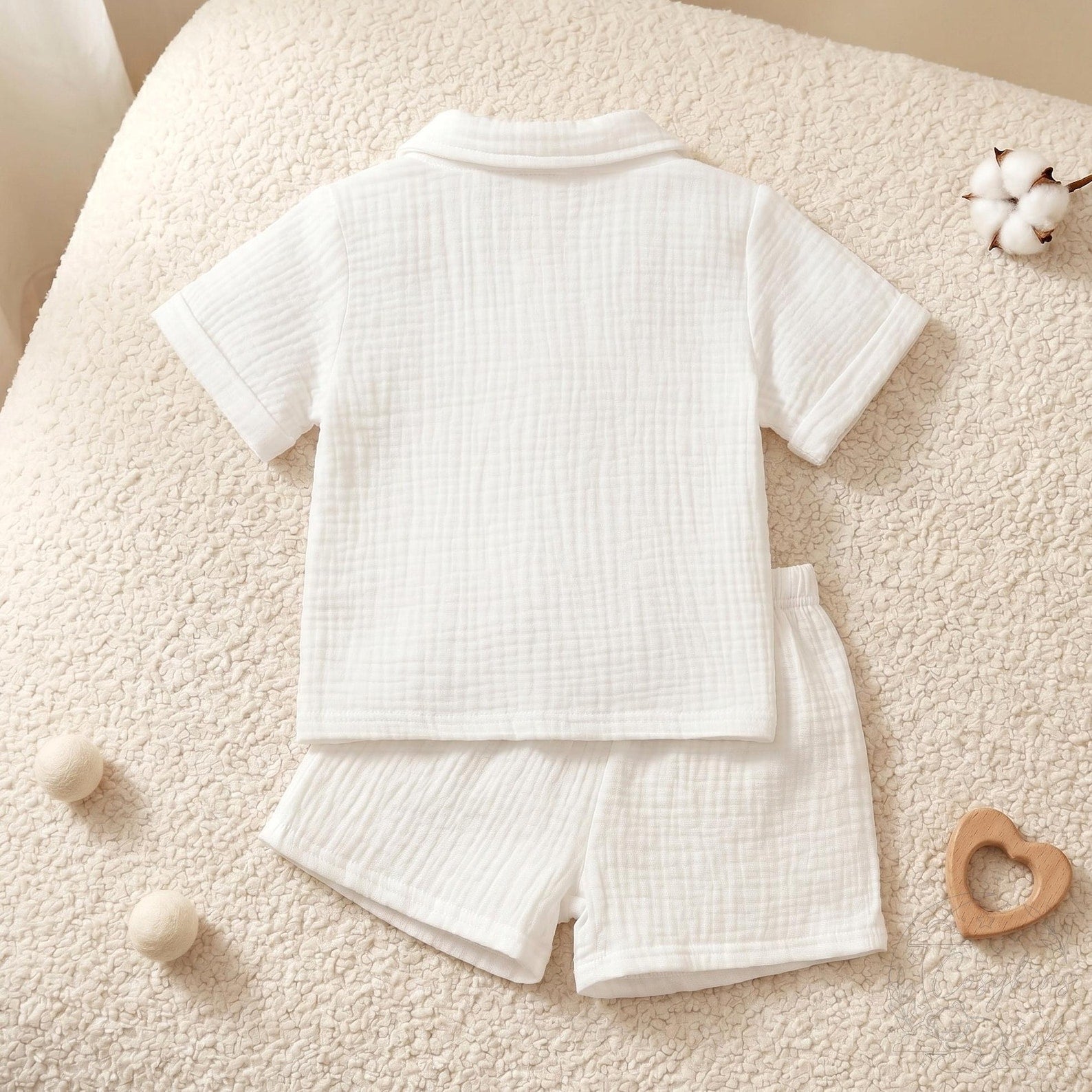 Nesta Baby Premium Muslin Cotton Summer Set - 2-Piece Collared Shirt & Shorts Outfit