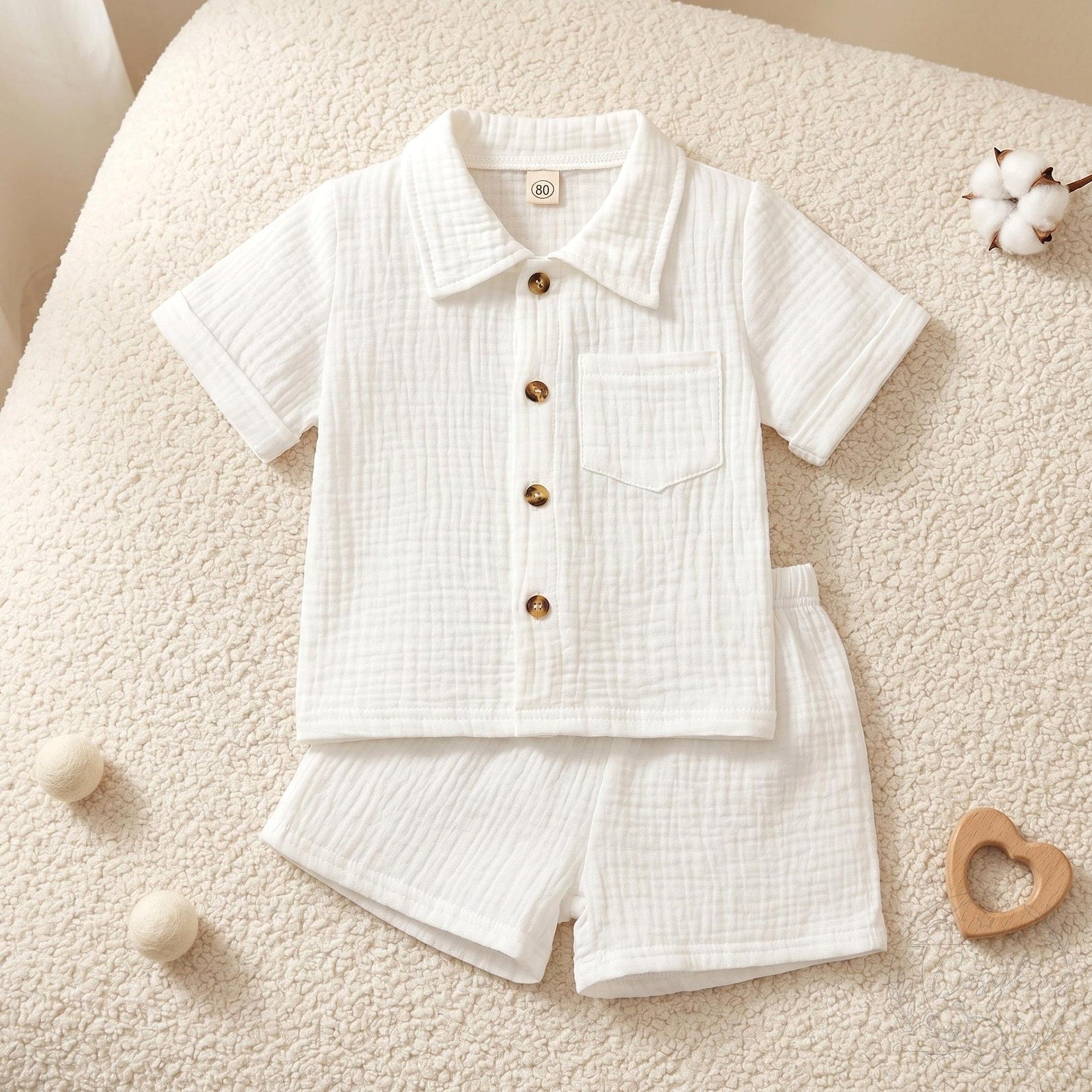 Nesta Baby Premium Muslin Cotton Summer Set - 2-Piece Collared Shirt & Shorts Outfit