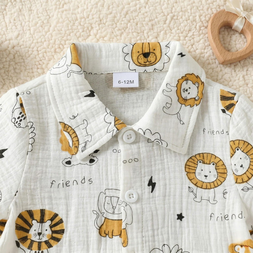 Nesta Baby Premium Little King Lion Muslin Set - 2-Piece Cartoon Baby Shirt & Shorts Outfit