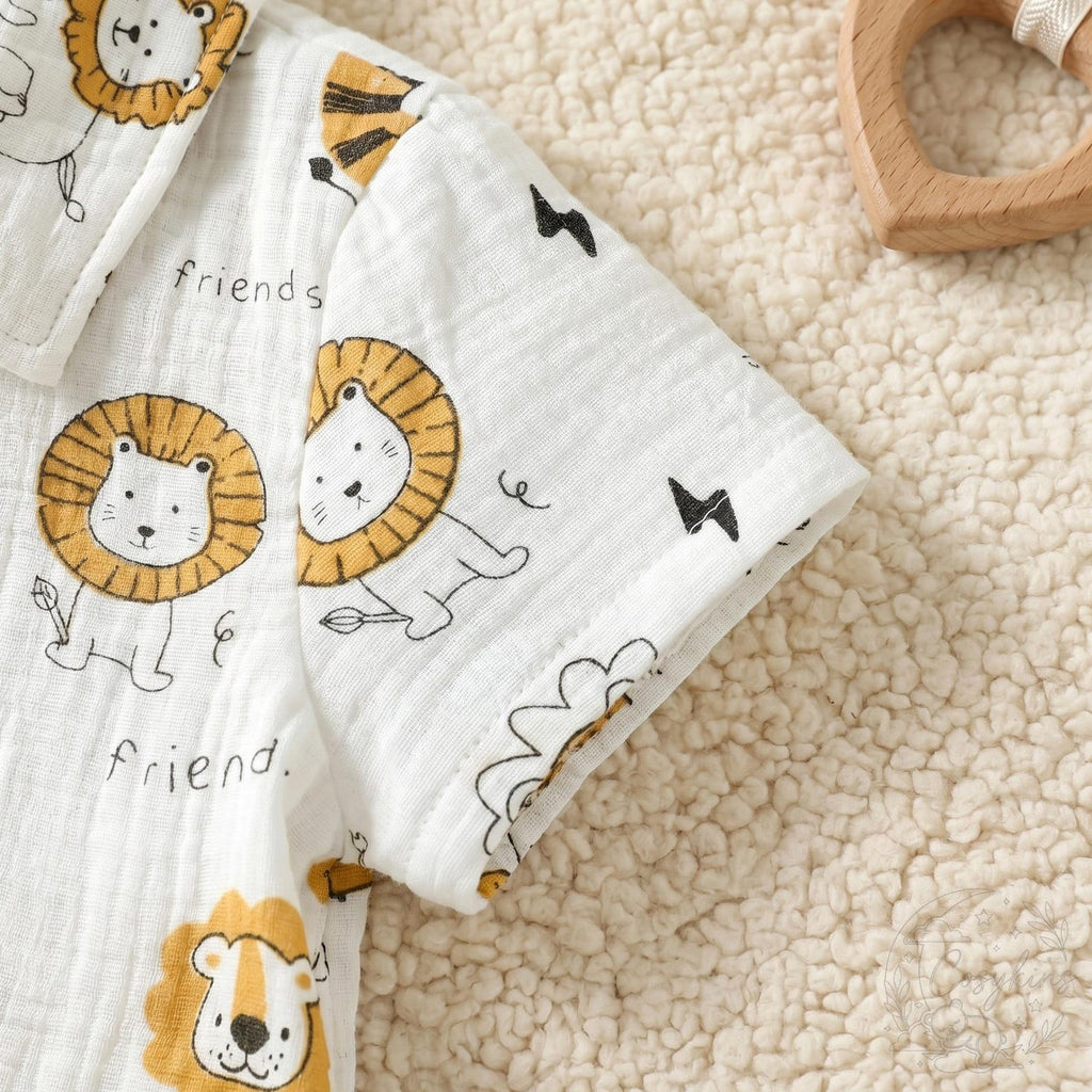 Nesta Baby Premium Little King Lion Muslin Set - 2-Piece Cartoon Baby Shirt & Shorts Outfit