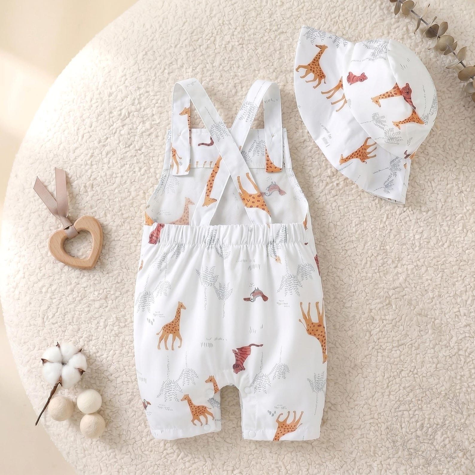 Nesta Baby Premium Summer Safari Romper & Matching Bucket Hat Set - 2-Piece Baby Jumpsuit