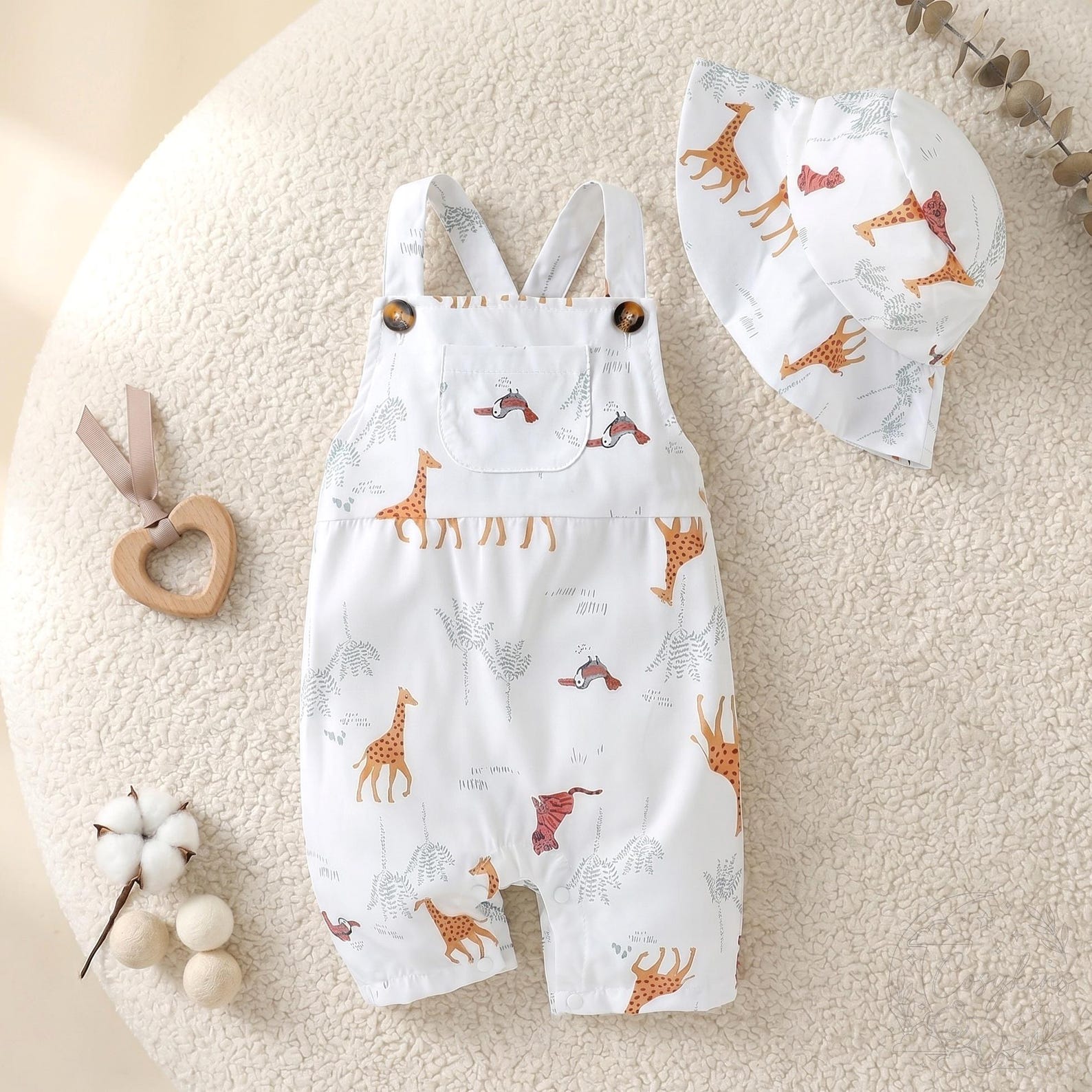 Nesta Baby Premium Summer Safari Romper & Matching Bucket Hat Set - 2-Piece Baby Jumpsuit